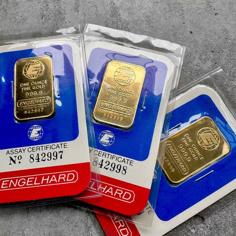 3 Consecutive Vintage Engelhard 1 oz Gold Bar .9999 1oz - Sealed in Assay Card