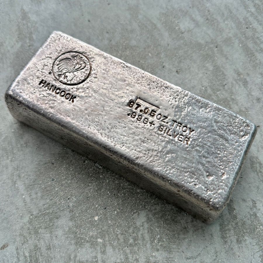 Vintage Hancock 97.05 oz .999 Silver Poured Bar
