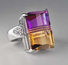 Vintage Platinum 27.38ct Natural Ametrine Quartz + Diamond cocktail ring $7500