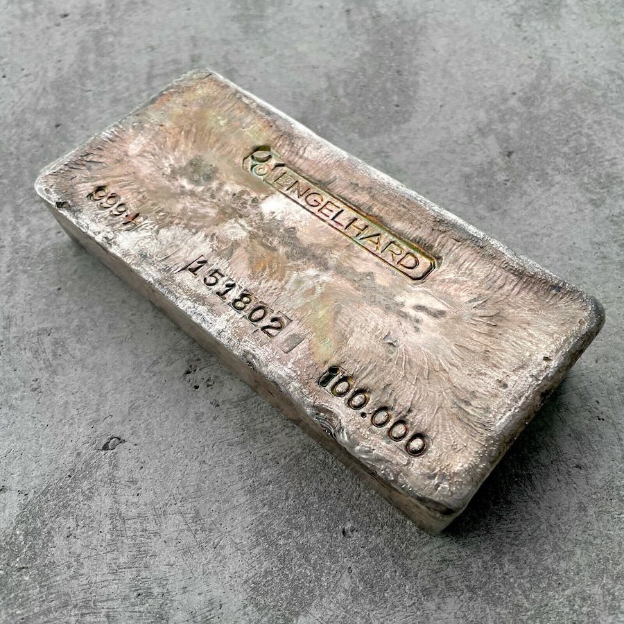 Vintage Engelhard 100 oz .999 Silver Poured Bar -Attractive light Rainbow Toning