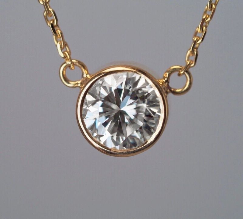 Solid 14K gold 0.88ct VVS2 Natural Diamond bezel set Solitaire Necklace $9800