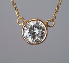 Solid 14K gold 0.88ct VVS2 Natural Diamond bezel set Solitaire Necklace $9800
