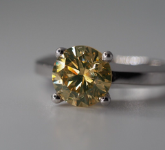 14K White gold 2.13 Carat Natural Diamond Solitaire Ring - Fancy Brownish Yellow