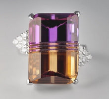 Load image into Gallery viewer, Vintage Platinum 27.38ct Natural Ametrine Quartz + Diamond cocktail ring $7500
