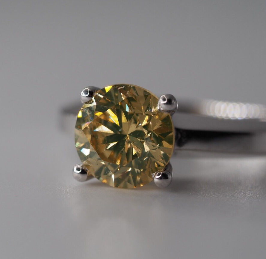 14K White gold 2.13 Carat Natural Diamond Solitaire Ring - Fancy Brownish Yellow