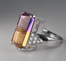 Load image into Gallery viewer, Vintage Platinum 27.38ct Natural Ametrine Quartz + Diamond cocktail ring $7500
