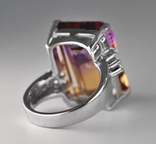 Load image into Gallery viewer, Vintage Platinum 27.38ct Natural Ametrine Quartz + Diamond cocktail ring $7500

