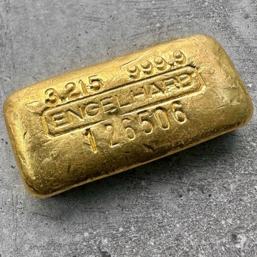 Vintage Engelhard 3.215 oz Gold Poured Bar .9999 - 100 Gram