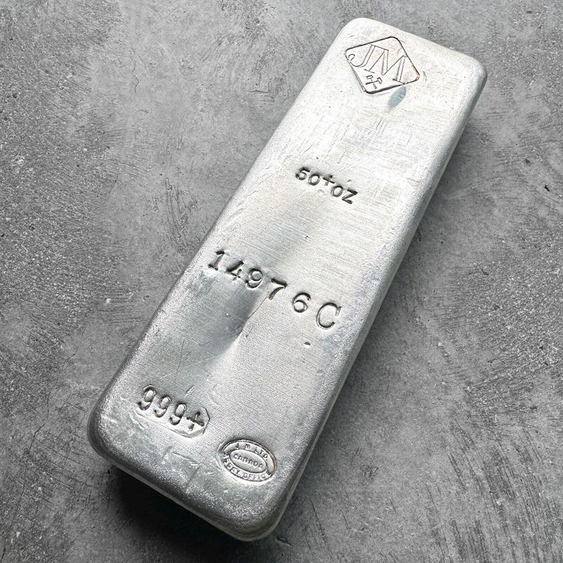50 oz .999 Silver Johnson Matthey Poured bar - C Serial