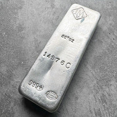 50 oz .999 Silver Johnson Matthey Poured bar - C Serial