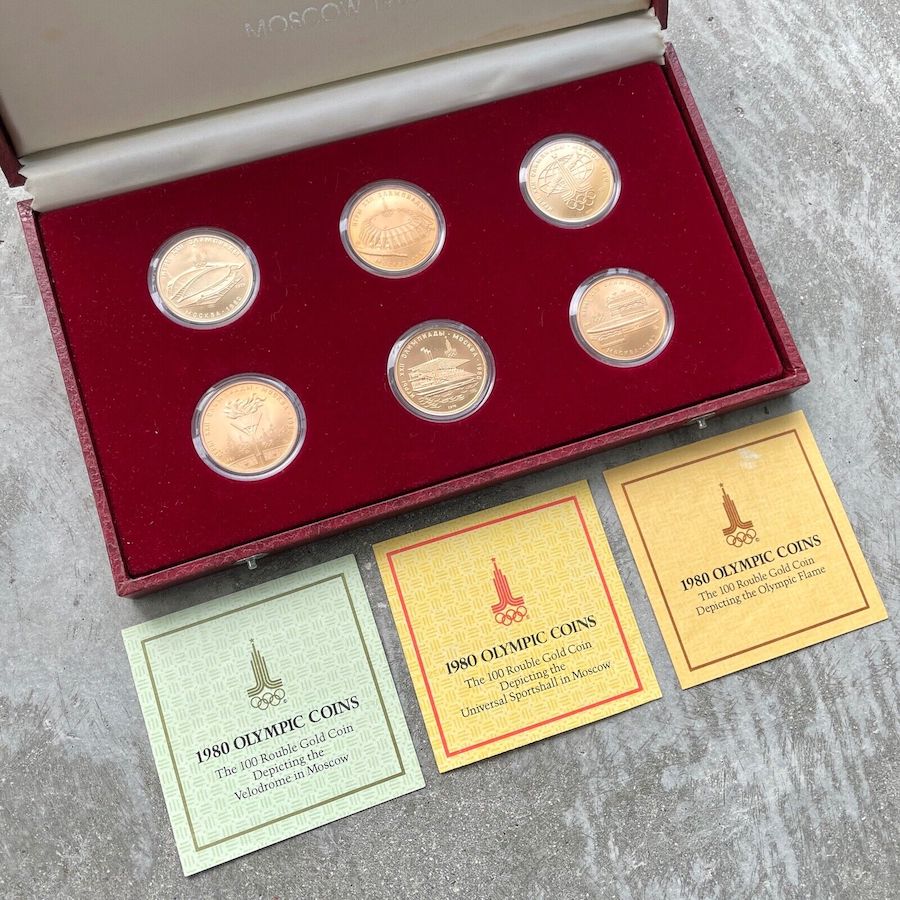 1980 Platinum BU Set 5 piece Moscow Olympic with Box