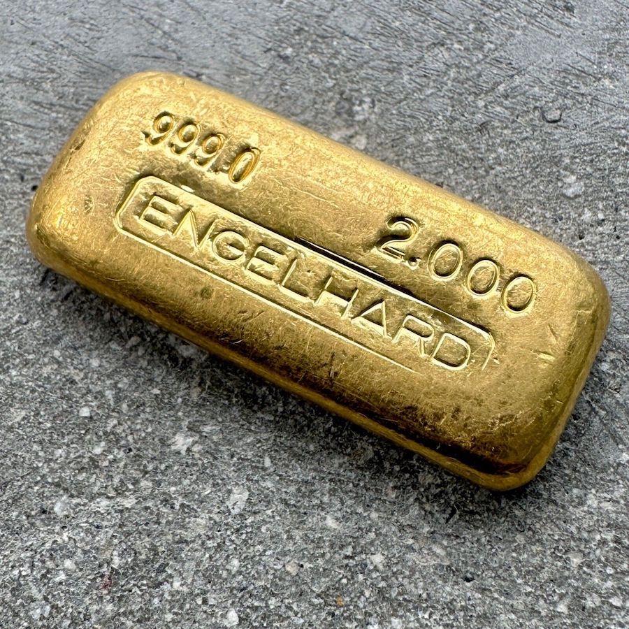 Engelhard 2 oz Gold Poured Bar .9990 2oz - No Serial - Early version
