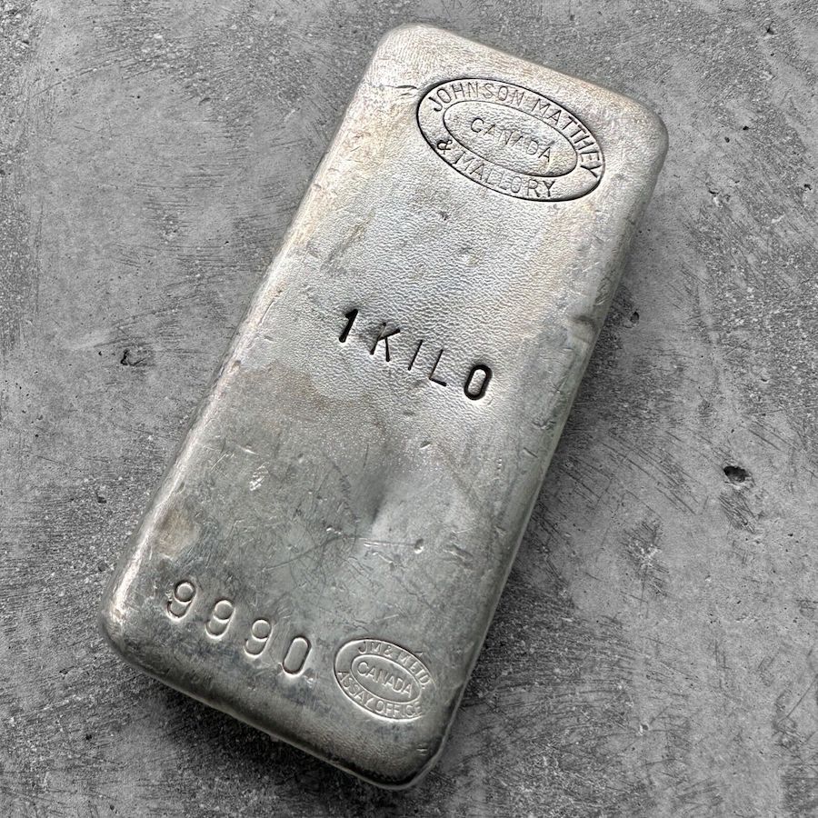 Johnson Matthey Mallory 1 Kilo .999 Silver Poured Bar 32.15 oz