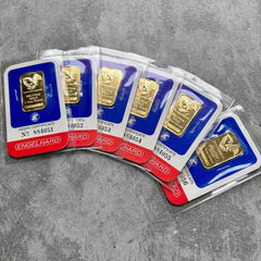 6 Consecutive Vintage Engelhard 1 oz Gold Bar .9999 1oz - Sealed in Assay Card