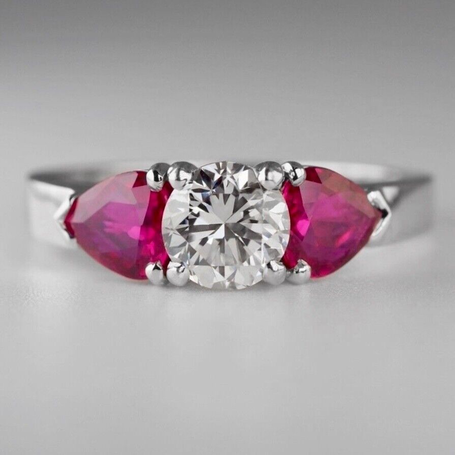 18K White Gold 1ct Natural Diamond Ring 1.31ct Natural Rubies $21300 Appraisal