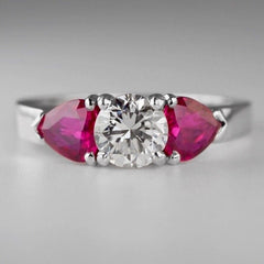 18K White Gold 1ct Natural Diamond Ring 1.31ct Natural Rubies $21300 Appraisal
