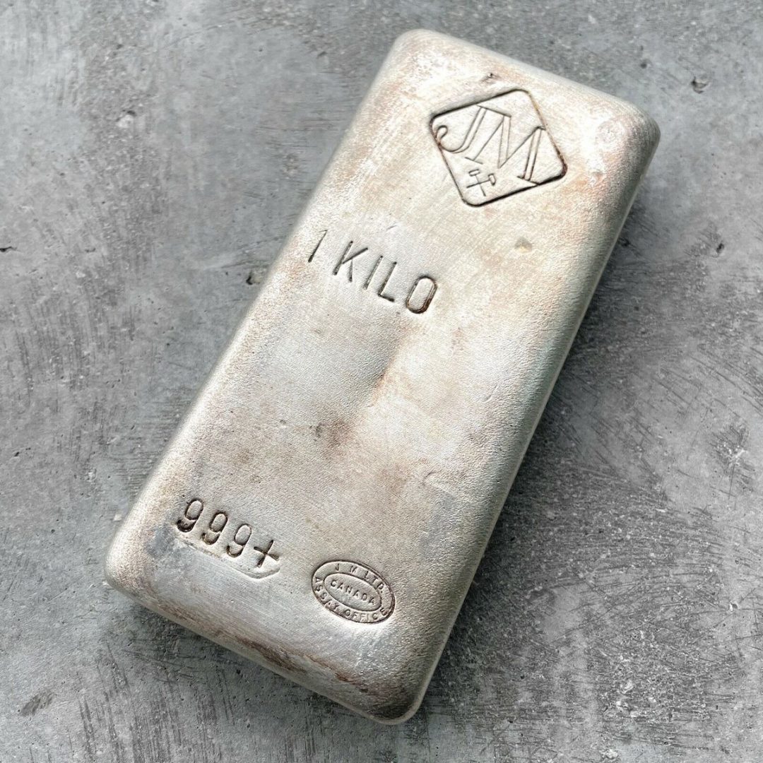 Vintage Johnson Matthey Kilo bar 32.15 oz .999 Silver Poured 1 kg - Very clean