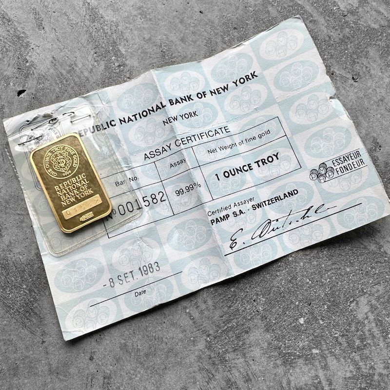 1983 Pamp Suisse Republic National Bank New York 1 oz Gold Bar .9999 1oz