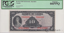 Load image into Gallery viewer, 1935 Canada French $10 Specimen BC-8S PCGS Gem New 66PPQ
