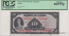 1935 Canada French $10 Specimen BC-8S PCGS Gem New 66PPQ