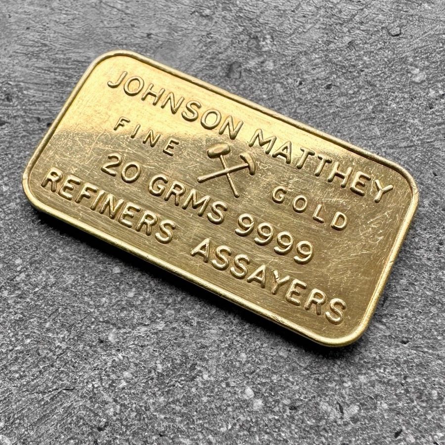 Vintage Johnson Matthey 20 gram Gold Bar .9999 - SAMPLE bar marked DUMMY