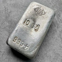 10 oz .999 Silver Johnson Matthey Poured JM bar - Small Logo - Nice Pour lines