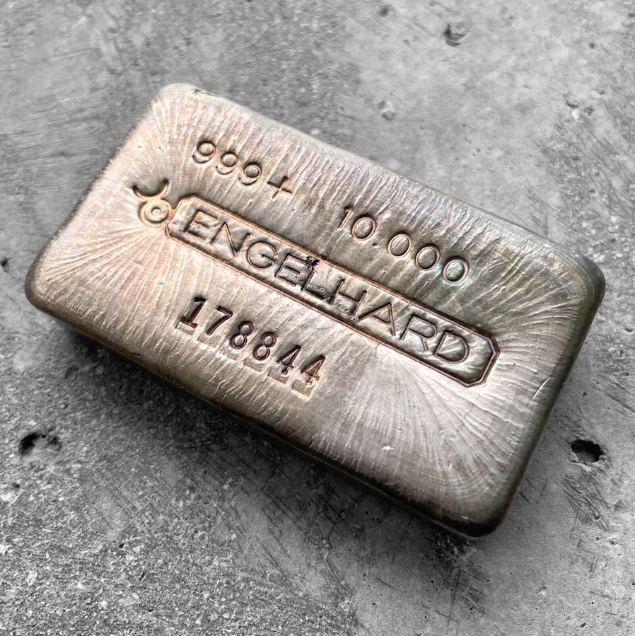 Vintage 10 oz .999 Silver Engelhard Poured bar -Attractive Pour Lines and Patina