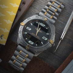 40mm Breitling Aerospace F65062 Digital + Analog Papers – Grey dial + Titanium