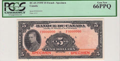1935 Canada French $5 Specimen BC-6S PCGS Gem New 66PPQ
