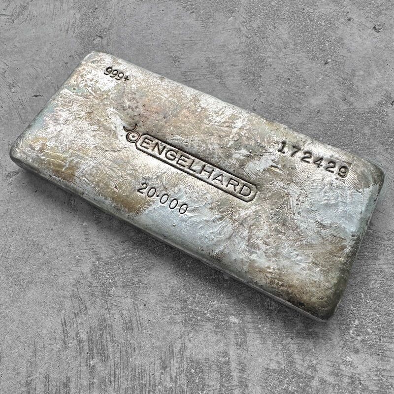 Vintage 20 oz .9999 Silve Engelhard Poured bar - Attractive toning