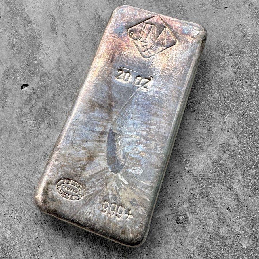 20 oz .999 Silver Johnson Matthey Poured bar - Rainbow Toning + Lindon Frost