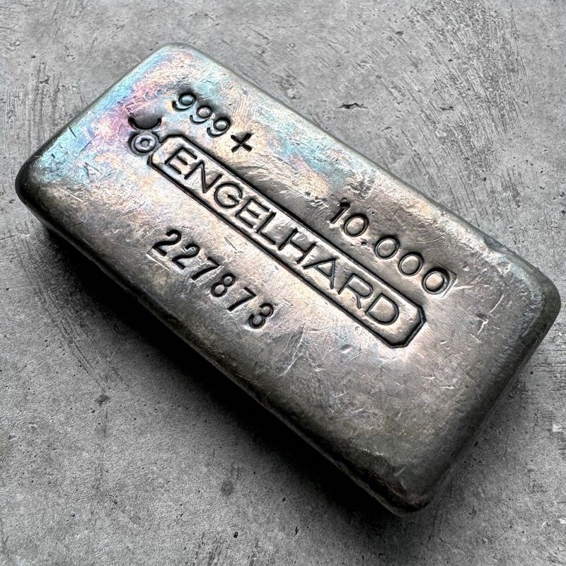 10 oz Engelhard .999 Silver Poured bar - Rainbow Toning!