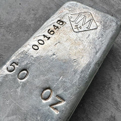 Vintage 50 oz .999 Silver Johnson Matthey Poured bar - Vertial Serial