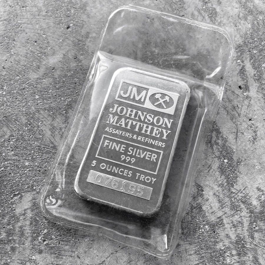 Vintage 5 oz Johnson Matthey .999 Silver 5oz Logo - Scarce Large plastic Seal