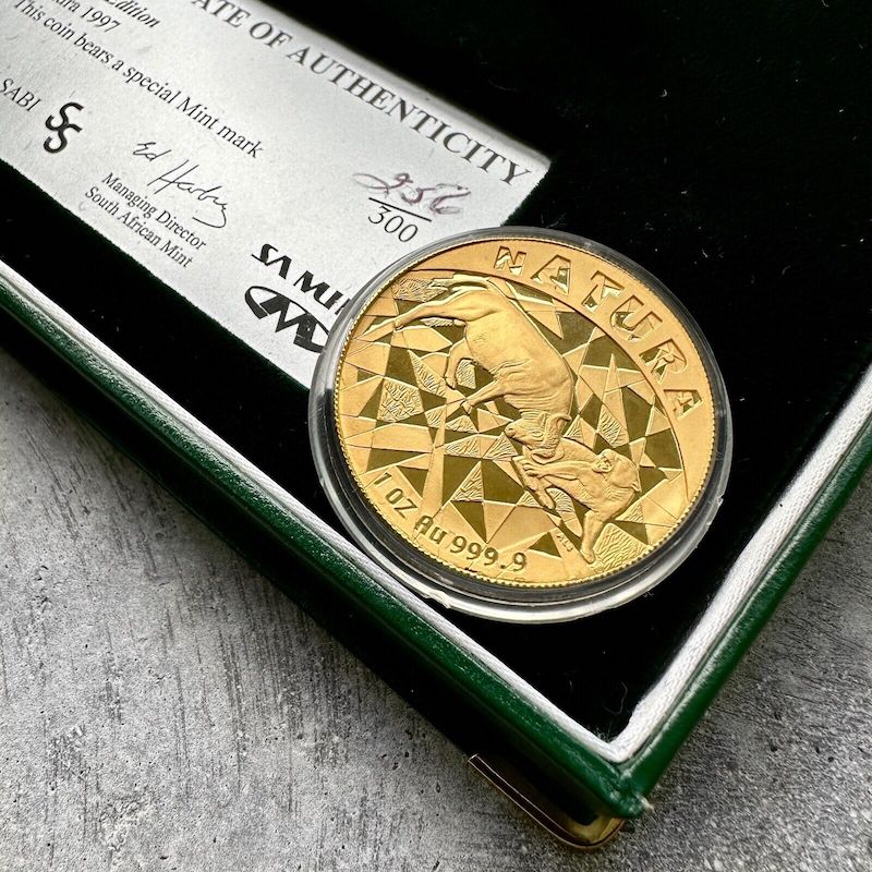 1997 South Africa Gold Coin Proof 1 oz 100 Rand - Natura Buffalo 300 Minted