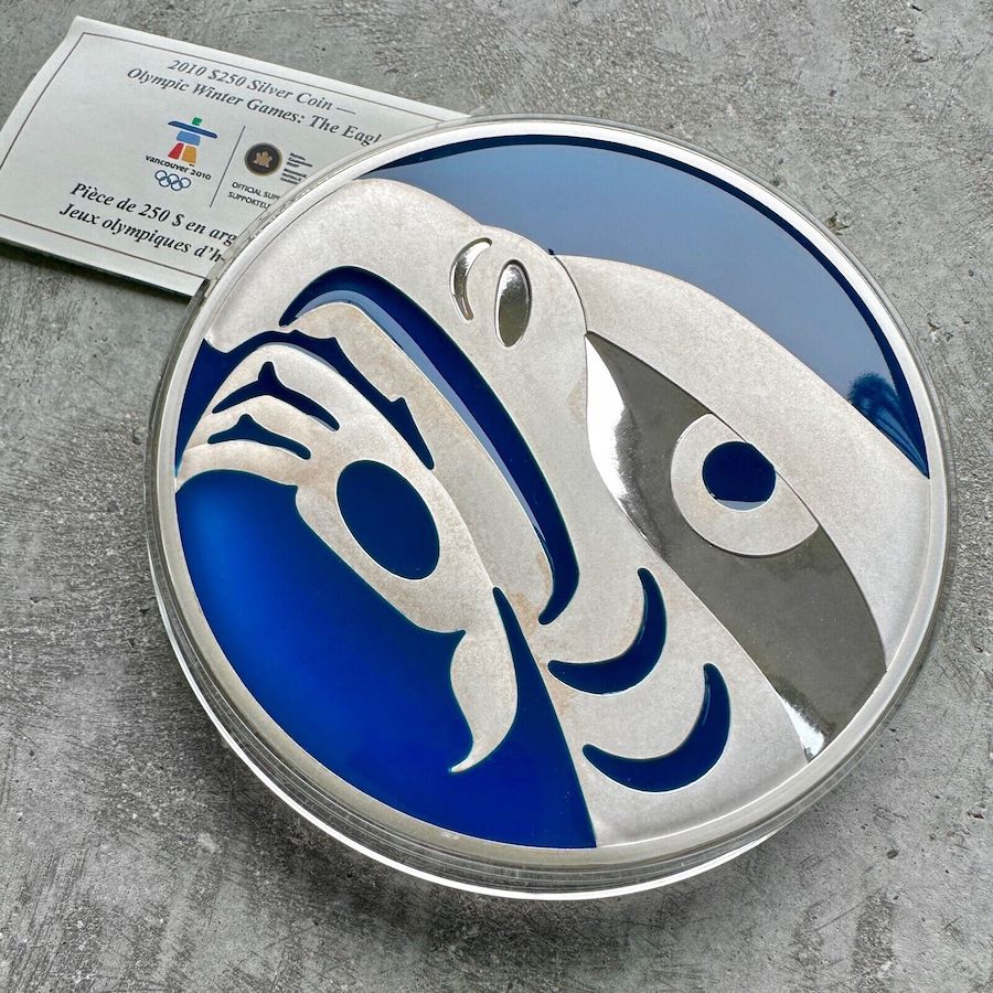 2017 Rose Gold 2010 Canada Olympic Kilo coin 32.15 oz .999 Silver – Blue Enamel Eagle