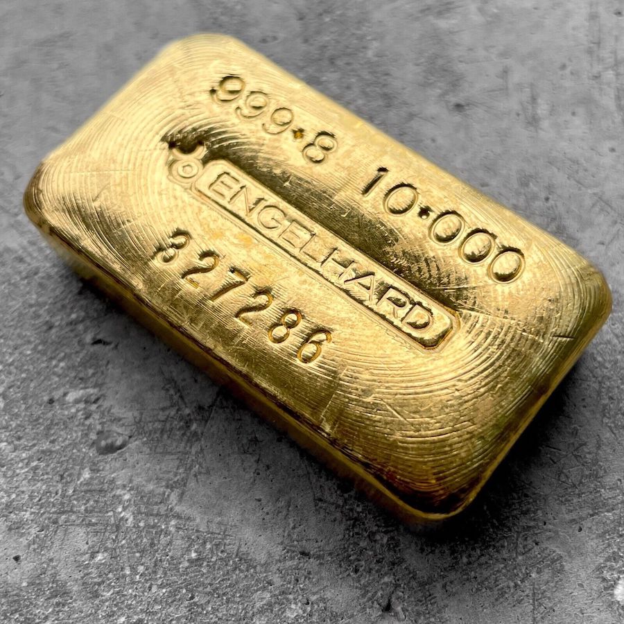 Engelhard 10 oz Gold Poured Bar .9999 10oz - Stunning poured lines!