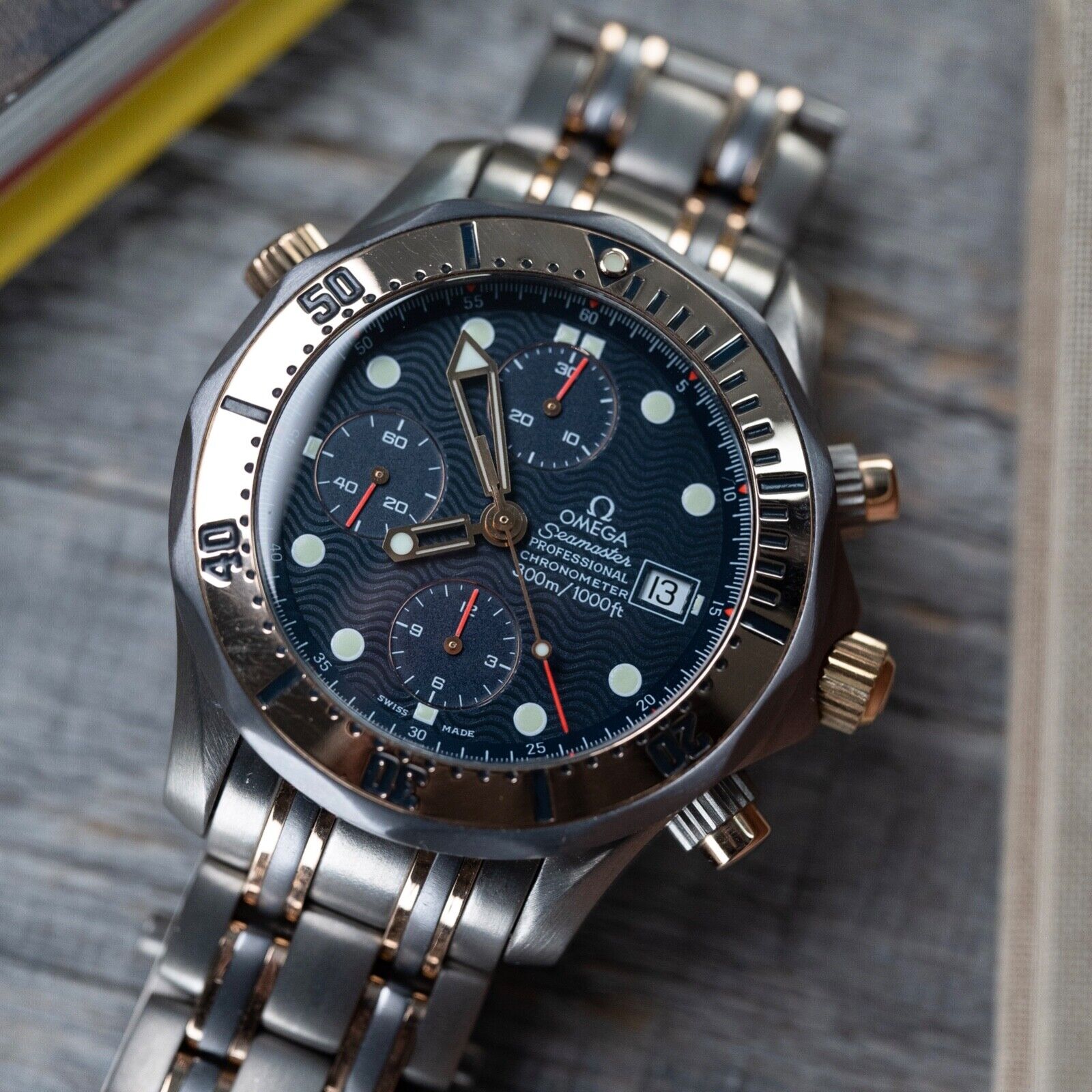 Omega Seamaster Chrono 2296.80.00 Automatic - Rose gold Titanium -Blue wave dial