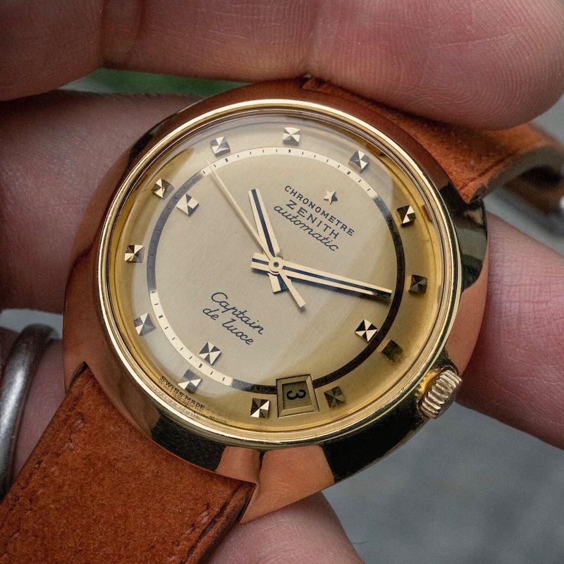 Vintage Zenith Captain de Luxe 18k Gold Mens Watch