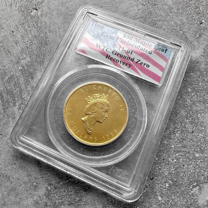 1998 Gold Maple Leaf 1 oz Gold Coin PCGS Gem WTC World Trade Center