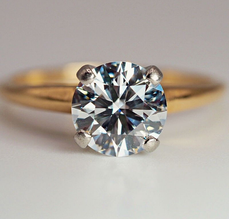 Vintage 14K gold 1.48 carat natural diamond solitaire engagement ring D/F VVS2