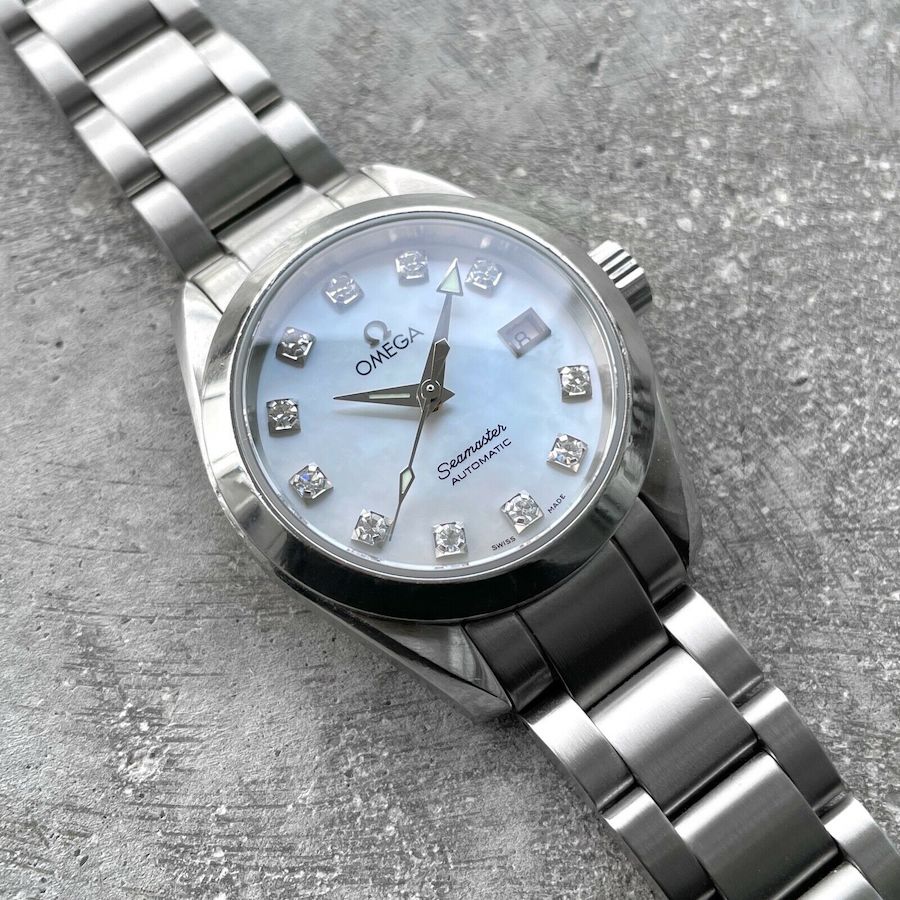 Ladies Omega Aqua Terra Stainless Steel 2563.75.00 Mother of Pearl Diamond Dial
