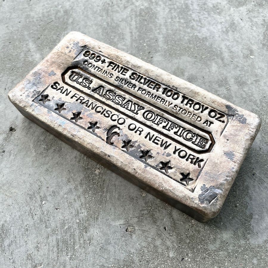 Vintage US Assay San Francisco or New York 100 oz .999 Silver Poured Bar