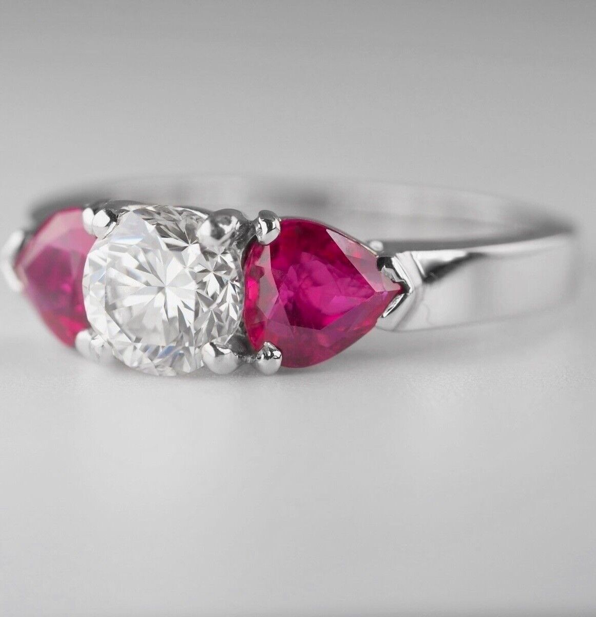 18K White Gold 1ct Natural Diamond Ring 1.31ct Natural Rubies $21300 Appraisal