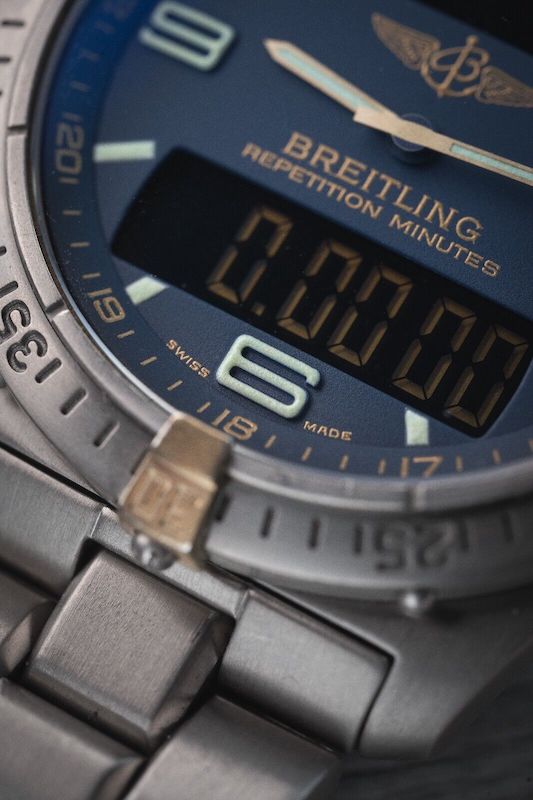 40mm Breitling Aerospace F65062 Digital + Analog – Blue dial + Titanium