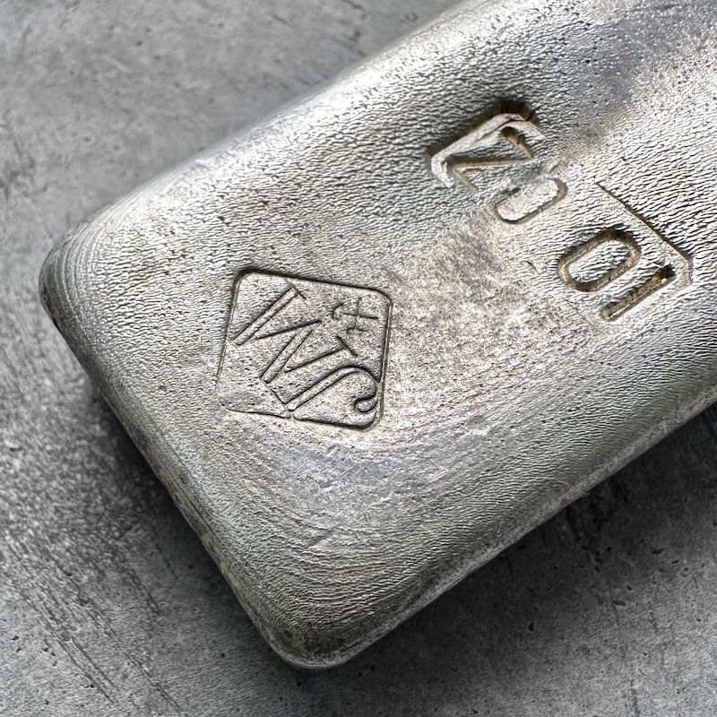 10 oz .999 Silver Johnson Matthey Poured JM bar - Small Logo - Nice Pour lines