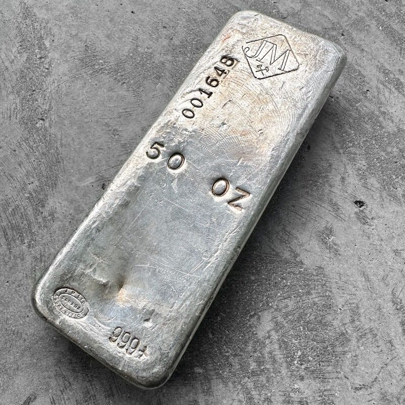 Vintage 50 oz .999 Silver Johnson Matthey Poured bar - Vertial Serial