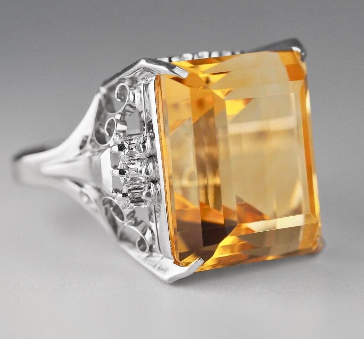 Vintage Platinum Natural 18.73ct Citrine / Diamond Cocktail ring $7000 Appraisal
