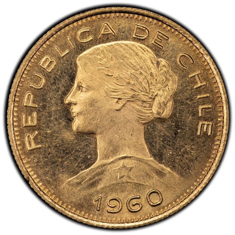 1960 Chile 100 Pesos Gold Coin - Santiago Mint