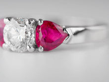 Load image into Gallery viewer, 18K White Gold 1ct Natural Diamond Ring 1.31ct Natural Rubies $21300 Appraisal
